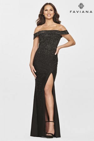 Faviana S10850 Off Shoulder Stones Prom Dress