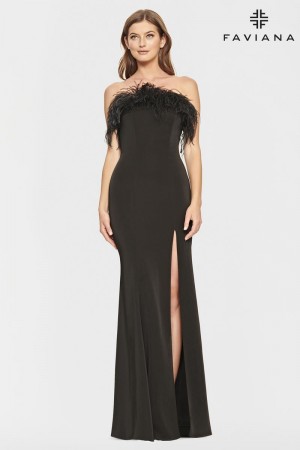 Faviana S10851 Strapless Feather Neck Prom Dress