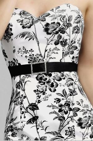 white dress with black floral print