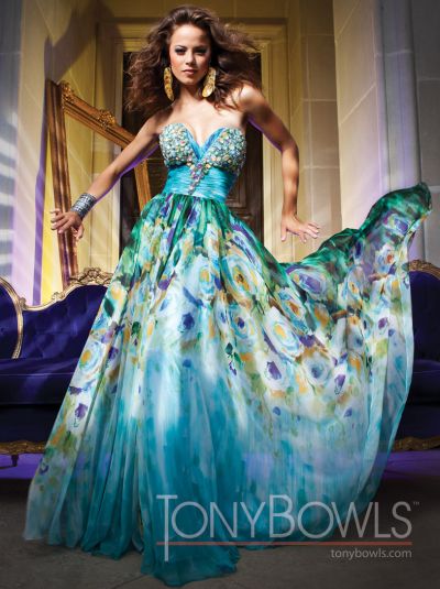 Dramatic Floral Print Chiffon Tony Bowls Evenings Dress TBE11148 ...