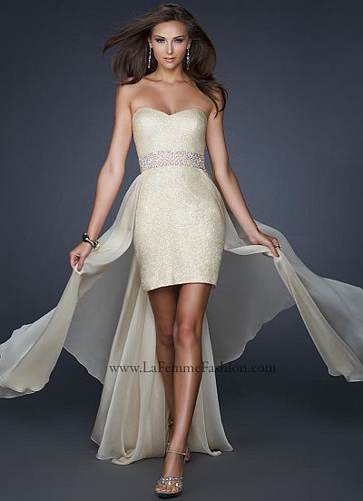 La Femme Champagne High Low Prom Dress 17802: French Novelty