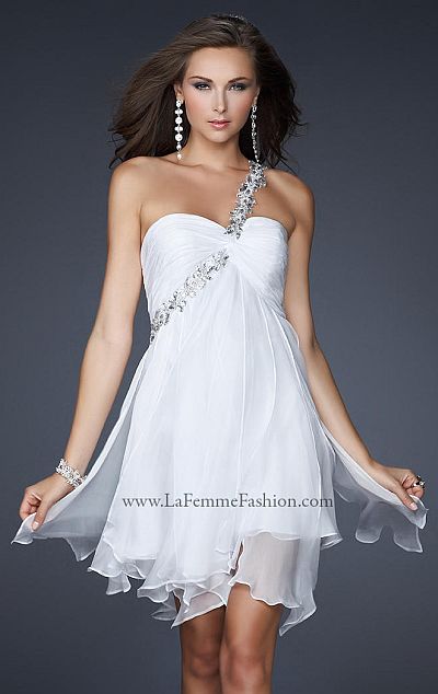 La Femme One Shoulder Chiffon Short Prom Dress 16903: French Novelty