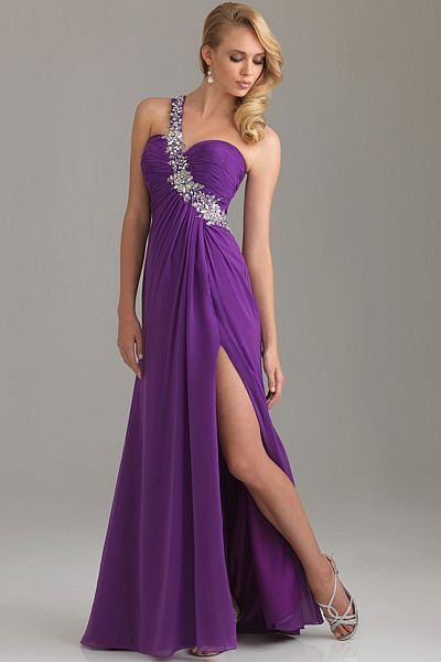Night Moves Unique One Shoulder Ruched Prom Dress 6424: French Novelty