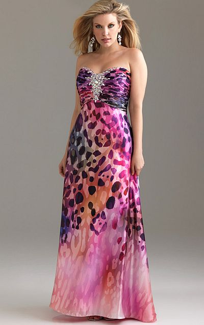 Night Moves Plus Sized Bold Print Prom Dress 6521W: French Novelty