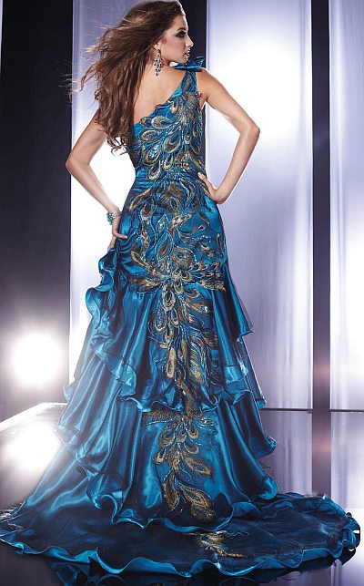 Panoply High Low Ruffle Prom Dress with Peacock Embroidery 14366 ...