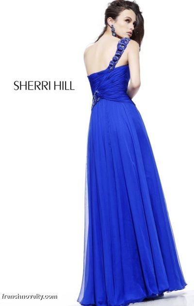 French Novelty: Sherri Hill Royal Blue Long One Shoulder Prom Dress 1528
