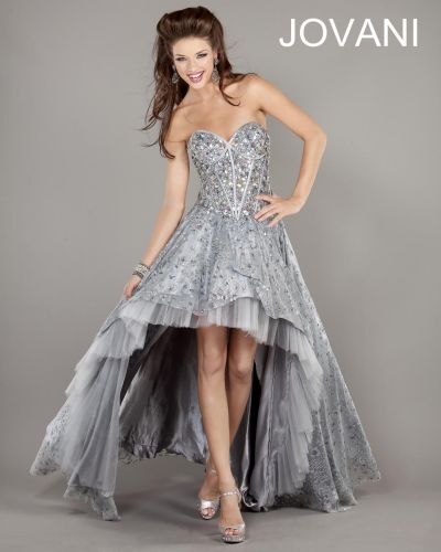 silver high low gown