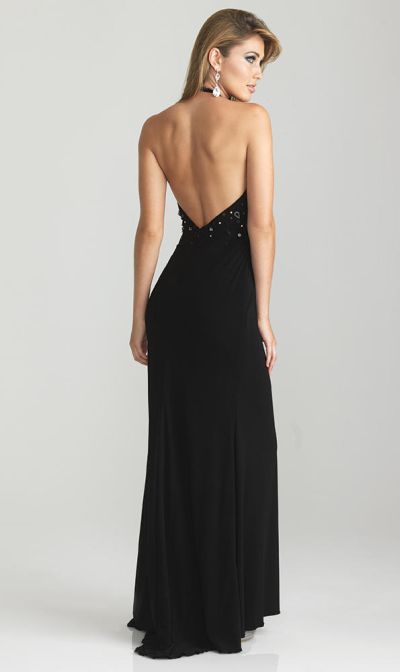 Night Moves 6688 Bold Beaded Jersey Halter Evening Gown: French Novelty