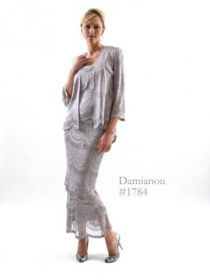 Size M Silver Damianou 1784 Three Piece Lace Mother of the Bride Dress