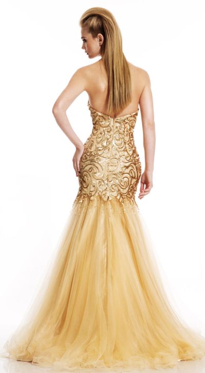 Johnathan Kayne 448 Gold Sequin Mermaid Dress: French Novelty