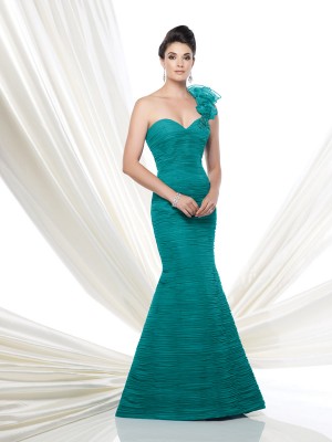 Size 16 Teal Ivonne D for Mon Cheri 115D72 One Shoulder Gown