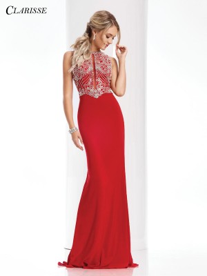 Size 22 Apple Red Clarisse 3075 Beaded Illusion Prom Dress