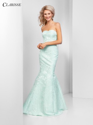 Size 12 Mint Clarisse 3415 Brocade Mermaid Prom Dress