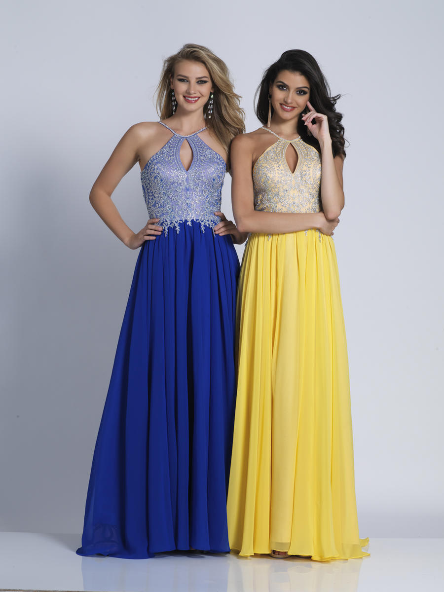 yellow halter prom dress