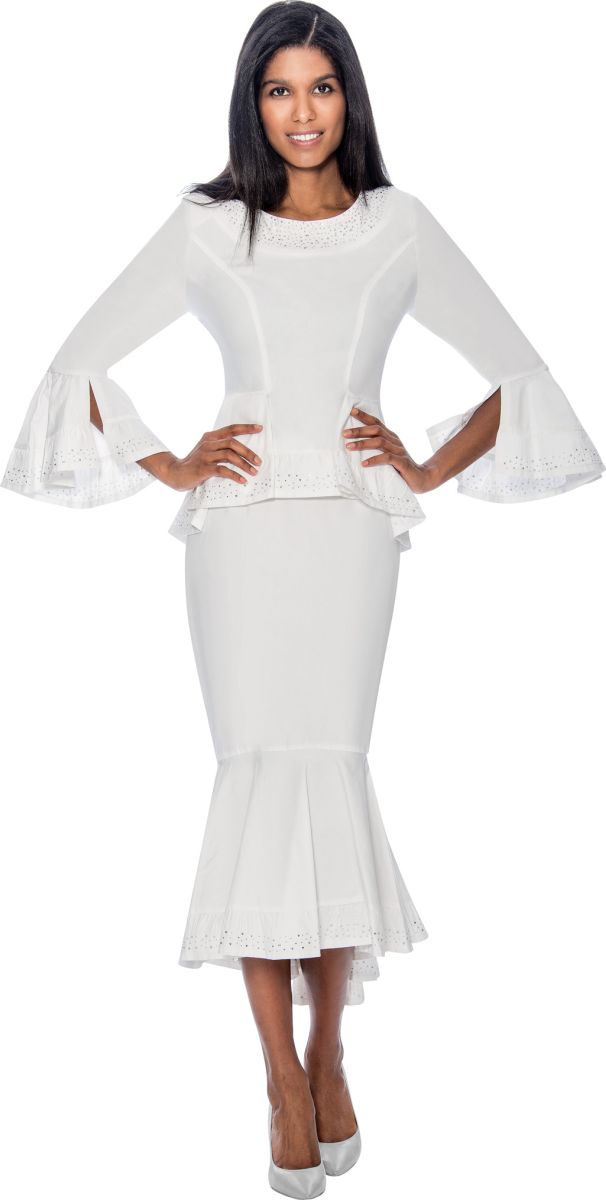 Size 22W White Devine Sport DS61752 Bell Sleeve 2 Piece Church Dress French Novelty