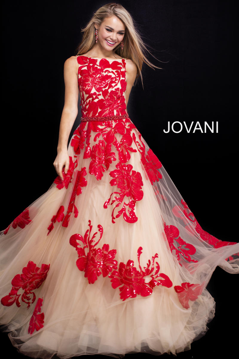 French Novelty Jovani 48320 Gown with Floral Embellishment