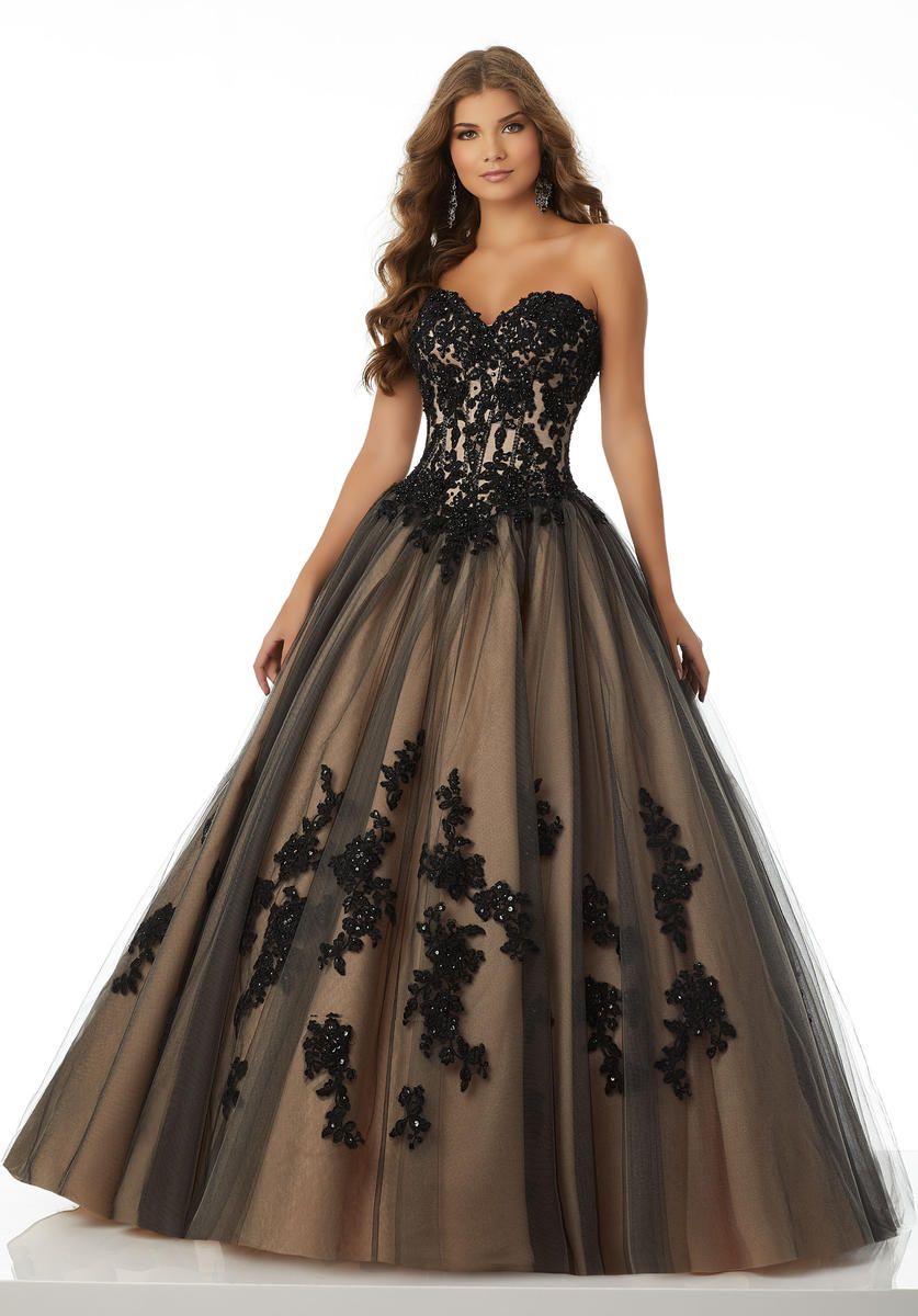 Size 8 Black-Nude Morilee 42005 Corset Prom Ball Gown 