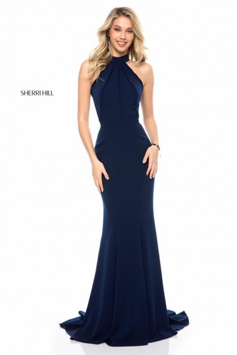 navy blue fitted prom dress