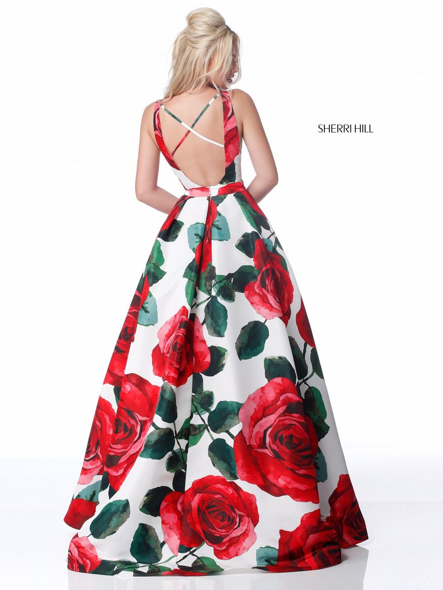French Novelty: Sherri Hill 51888 Rose Print Prom Dress