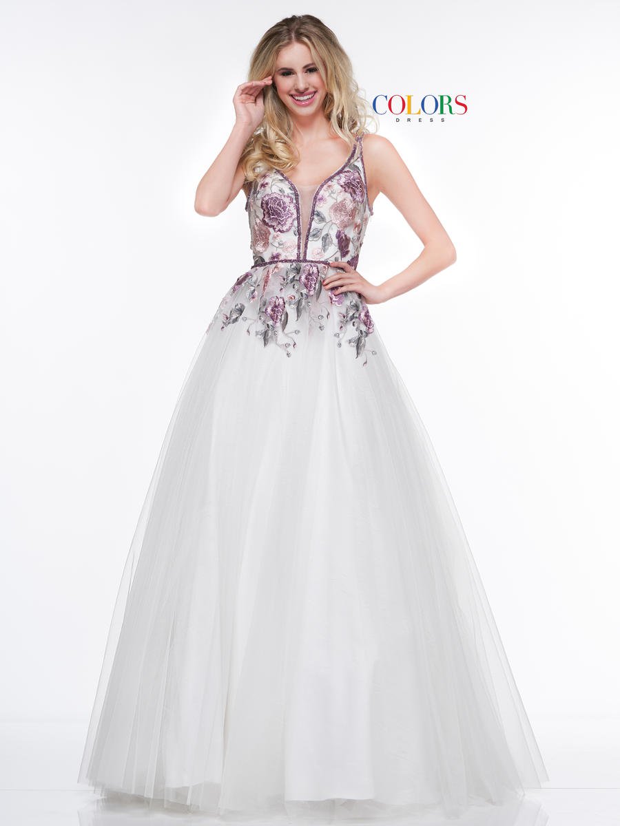 purple and white prom dress