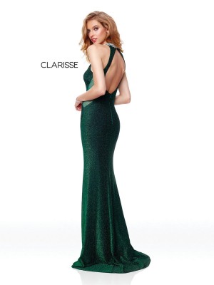 Size 6 Emerald Clarisse 3745 Shimmer Gown with Beaded Collar