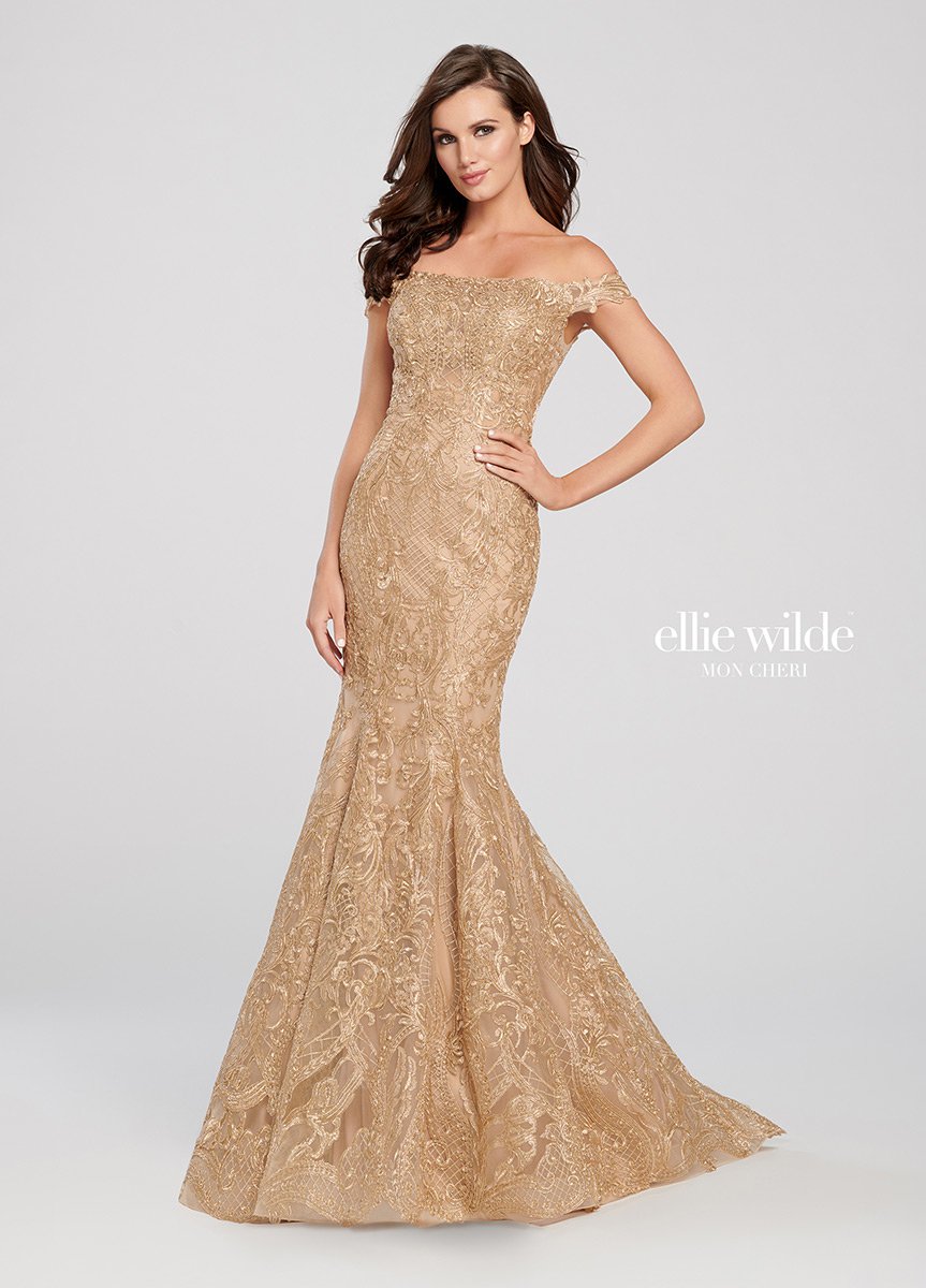 French Novelty Ellie Wilde EW119111 Off Shoulder Embroidered Mermaid Dress