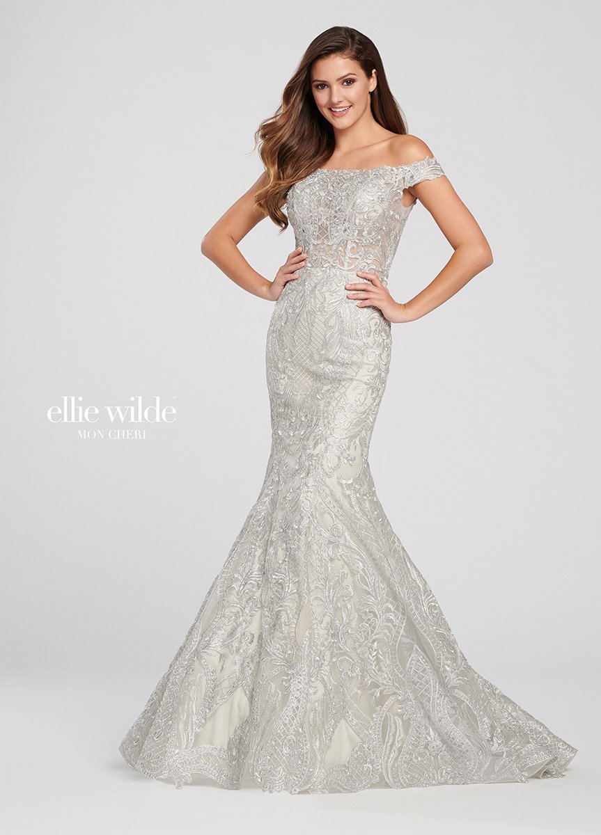 French Novelty Ellie Wilde EW119111 Off Shoulder Embroidered Mermaid Dress