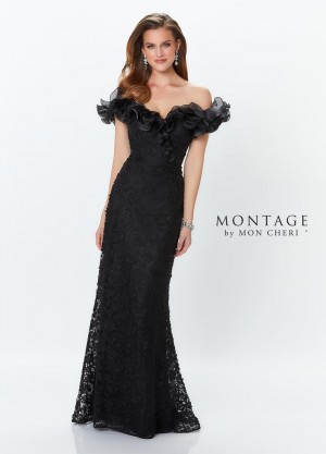 Size 16 Black Montage 119931 Ruffle Off Shoulder Lace Mothers Gown