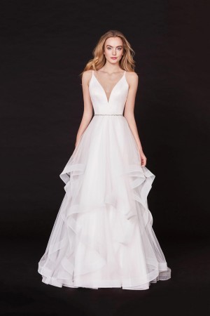 Size 4 Ivory Angela and Alison 20014 Sheer Ruffle Prom Dress