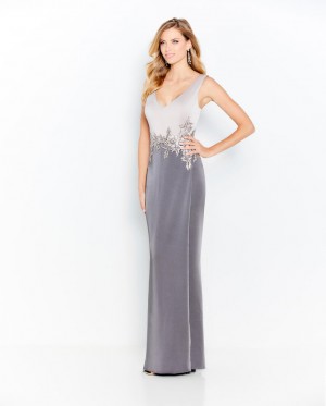 Size 20 Ice Gray/Navy Cameron Blake 120611 Sleek Satin Mothers Gown