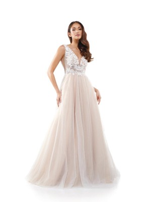 Size 10 Off White Colors Dress 2284 V Neck Gown