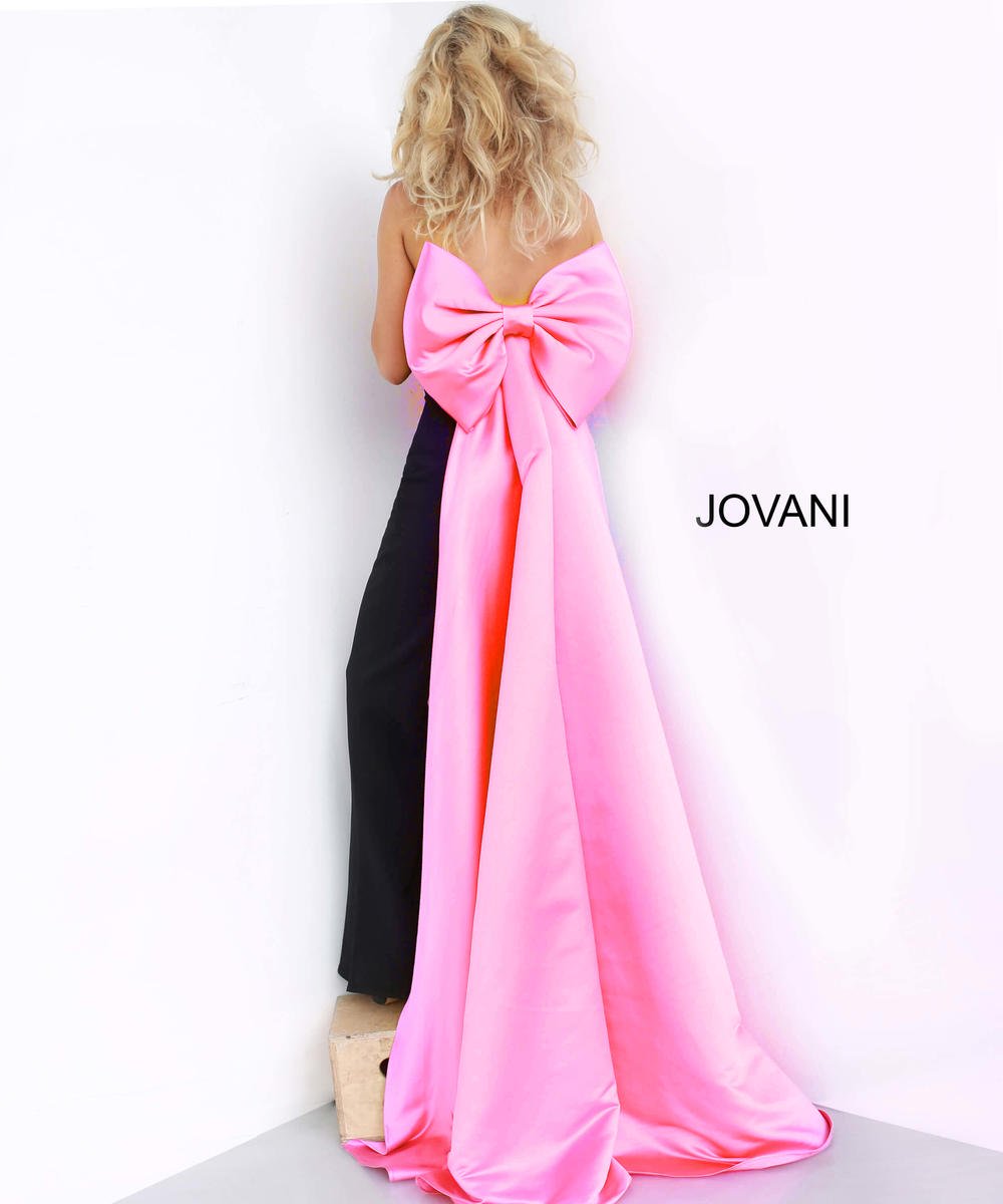 French Novelty: Jovani 8008 Jumpsuit with Bow and Overskirt