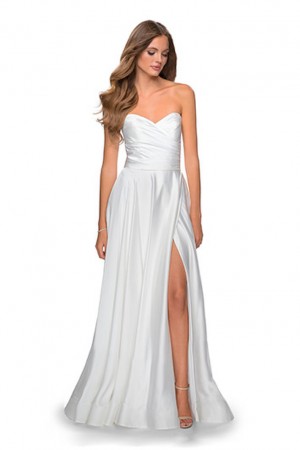 La Femme 28608 Satin Pleated Bodice Prom Dress
