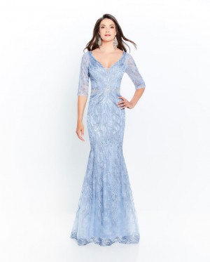 Size 10 Light Blue Montage 120921 Metallic Ribbon Lace Mothers Gown
