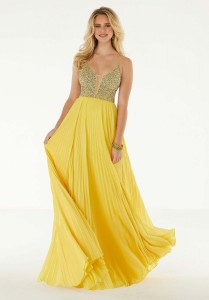 Image of Size 00 Yellow Morilee 45073 Shimmer Pleated Prom Dress