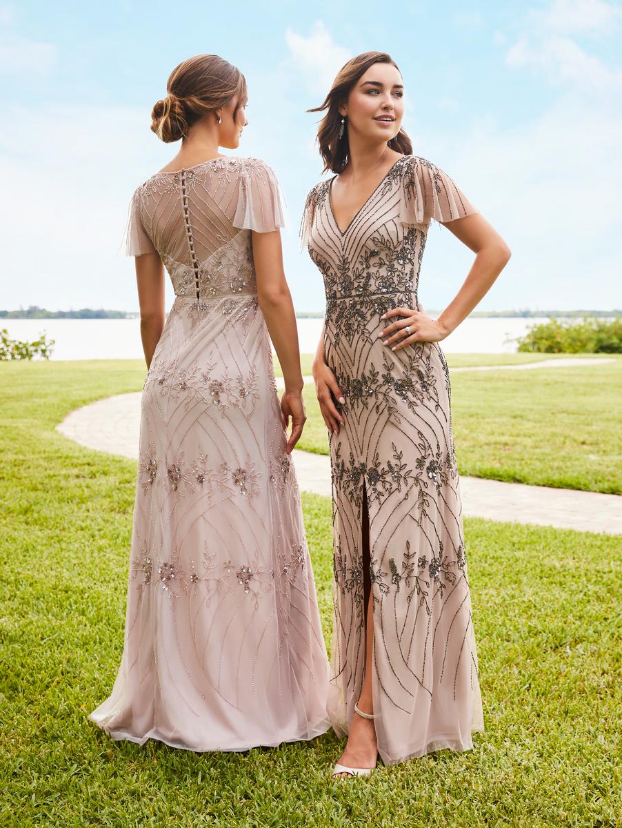 French Novelty: Adrianna Papell Platinum 40336 Flutter Sleeve Gown