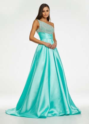 Size 4 White Ashley Lauren 11149 Jeweled One Shoulder Taffeta Gown