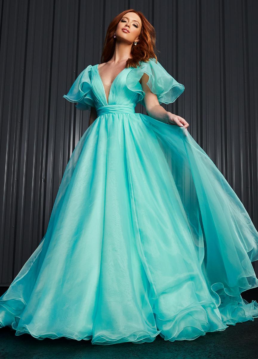 French Novelty: Ashley Lauren 11153 Flutter Sleeve Organza