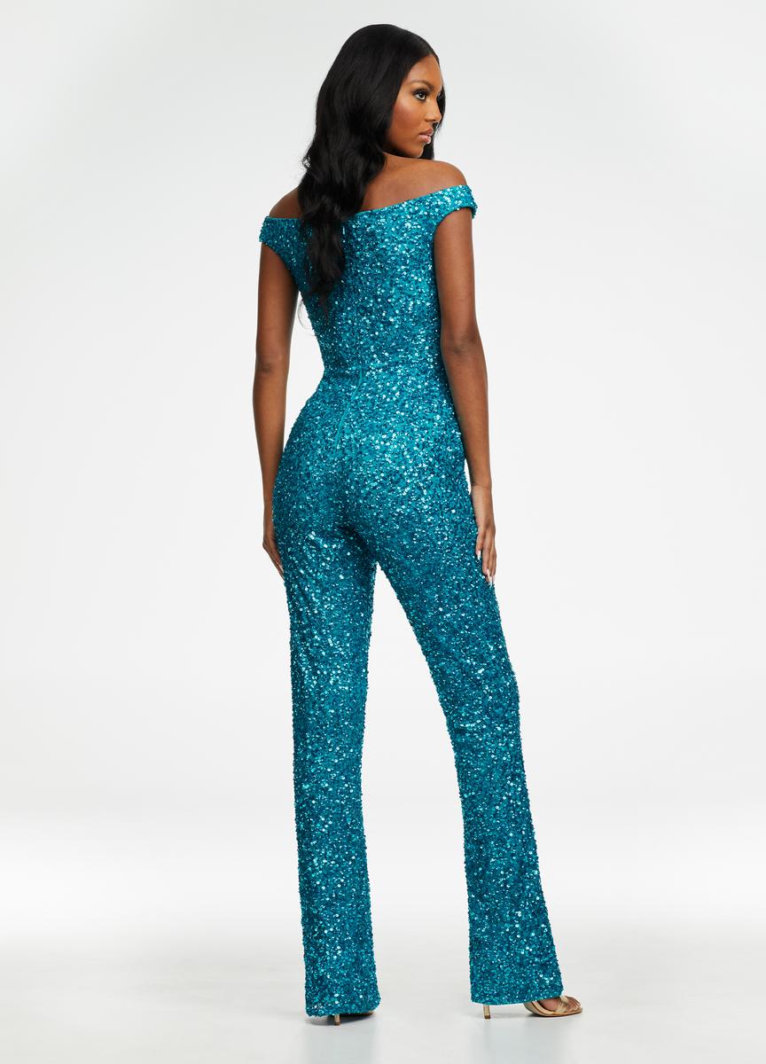 Off the shoulder sequin jumpsuit outlet