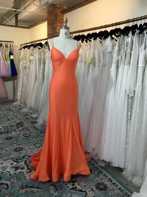 Size 6 Tangerine Dave and Johnny A9958 Soft Trumpet Prom Dress