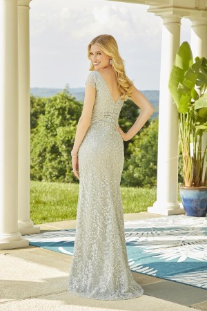Size 4 Silver Sage MGNY by Morilee 72514 Sequin Lace Mothers Gown