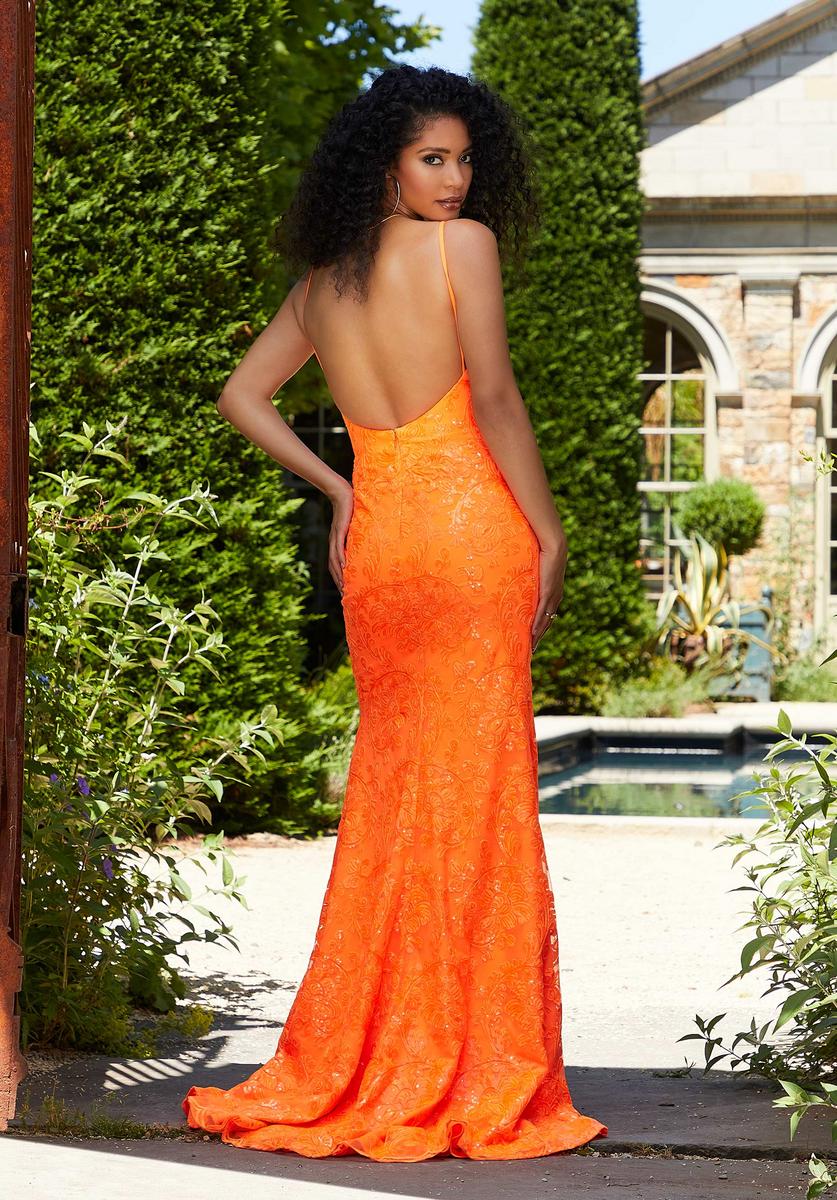 French Novelty: Size 2 Orange Morilee 47038 Sequin Open Back Prom
