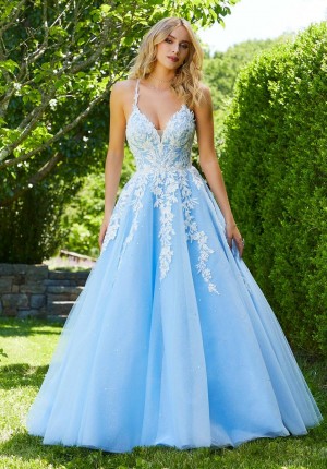 Size 6 Ivory/Bahama Blue Morilee 47044 Heavenly Prom Ball Gown
