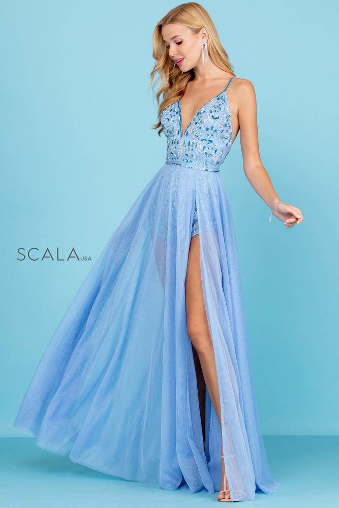 French Novelty: Scala 60262 Beaded Romper with Sheer Overskirt