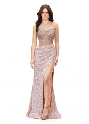 Size 2 Nude Ashley Lauren 11238 Crystal Beaded Gown