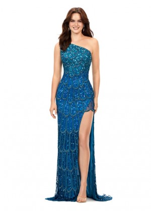 Size 10 Peacock Ashley Lauren 11284 Peacock Beaded Prom Dress