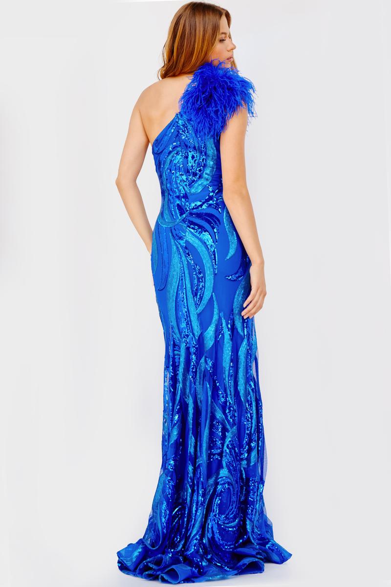 French Novelty: Jovani 32596 Shimmering Swirl Feather Prom Dress