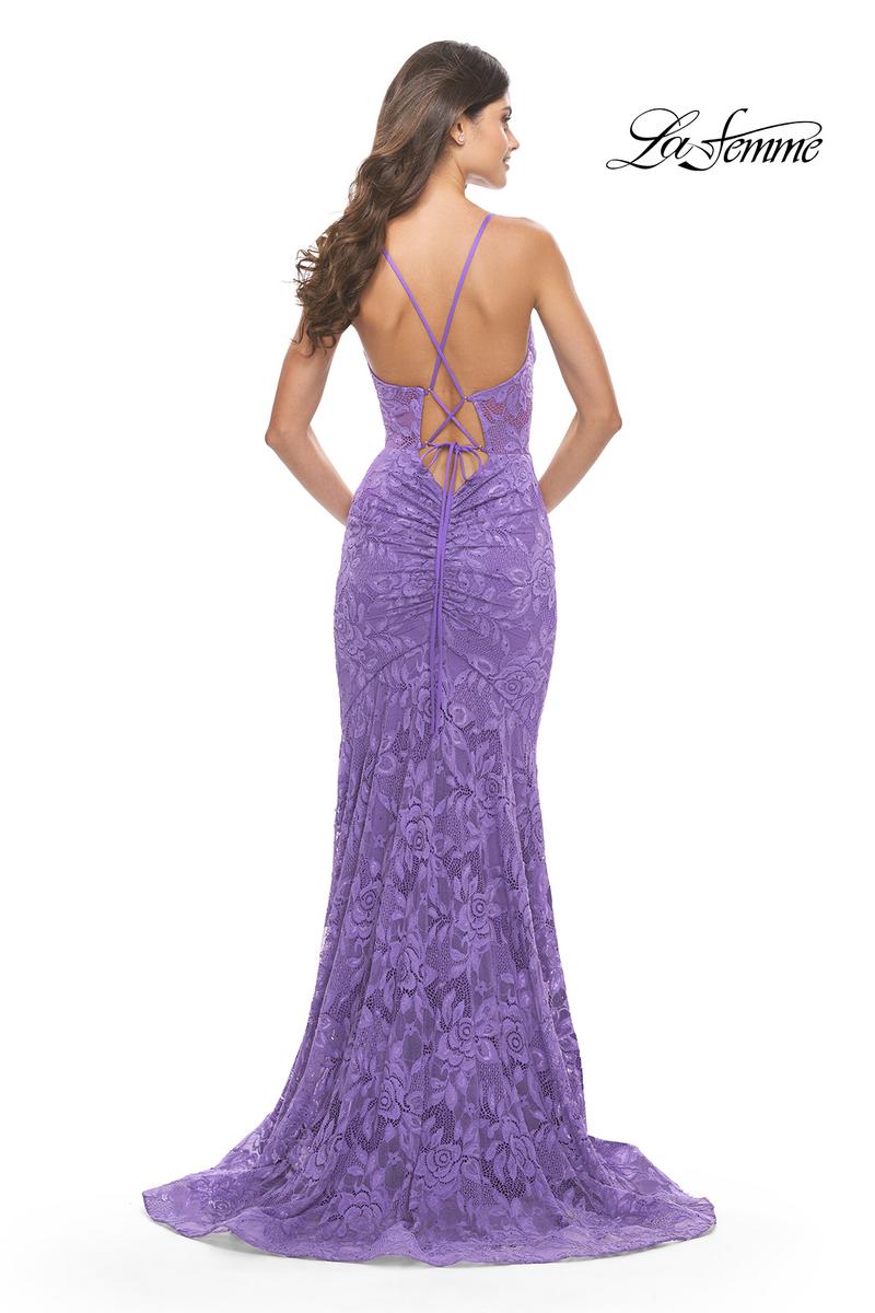 La Femme 31249 Stretch Lace Low Cut Prom Dress