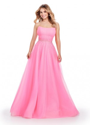 Size 2 Pink Ashley Lauren 11597 Ruched Top Glitter Tulle Prom Gown