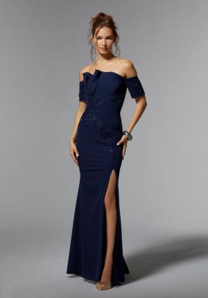 Size 14 Navy MGNY by Morilee 72919 Sultry Off Shoulder Mothers Gown